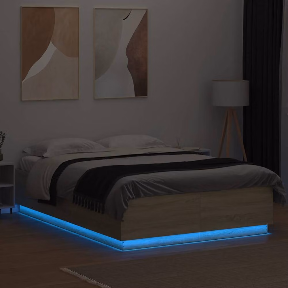 Berkfield Home Sonoma Oak Bed Frame with LED Under-Bed Lighting and Drawers, Light Brown, W: 160 cm, D: 200 cm, H: 40 cm – 3