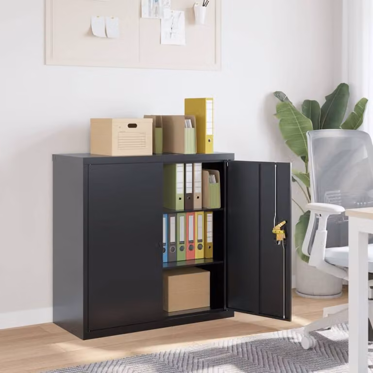 Berkfield Home Anthracite Steel File Cabinet with Hinged Doors and Lock, W/D/H: 90 x 40 x 90 cm