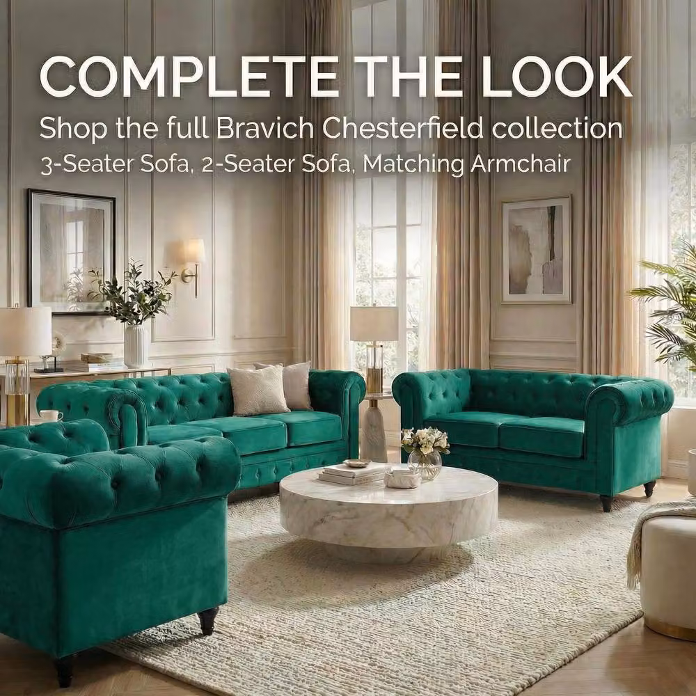 Bravich LTD Chesterfield Scroll Arm Velvet Sofa in Green – 6