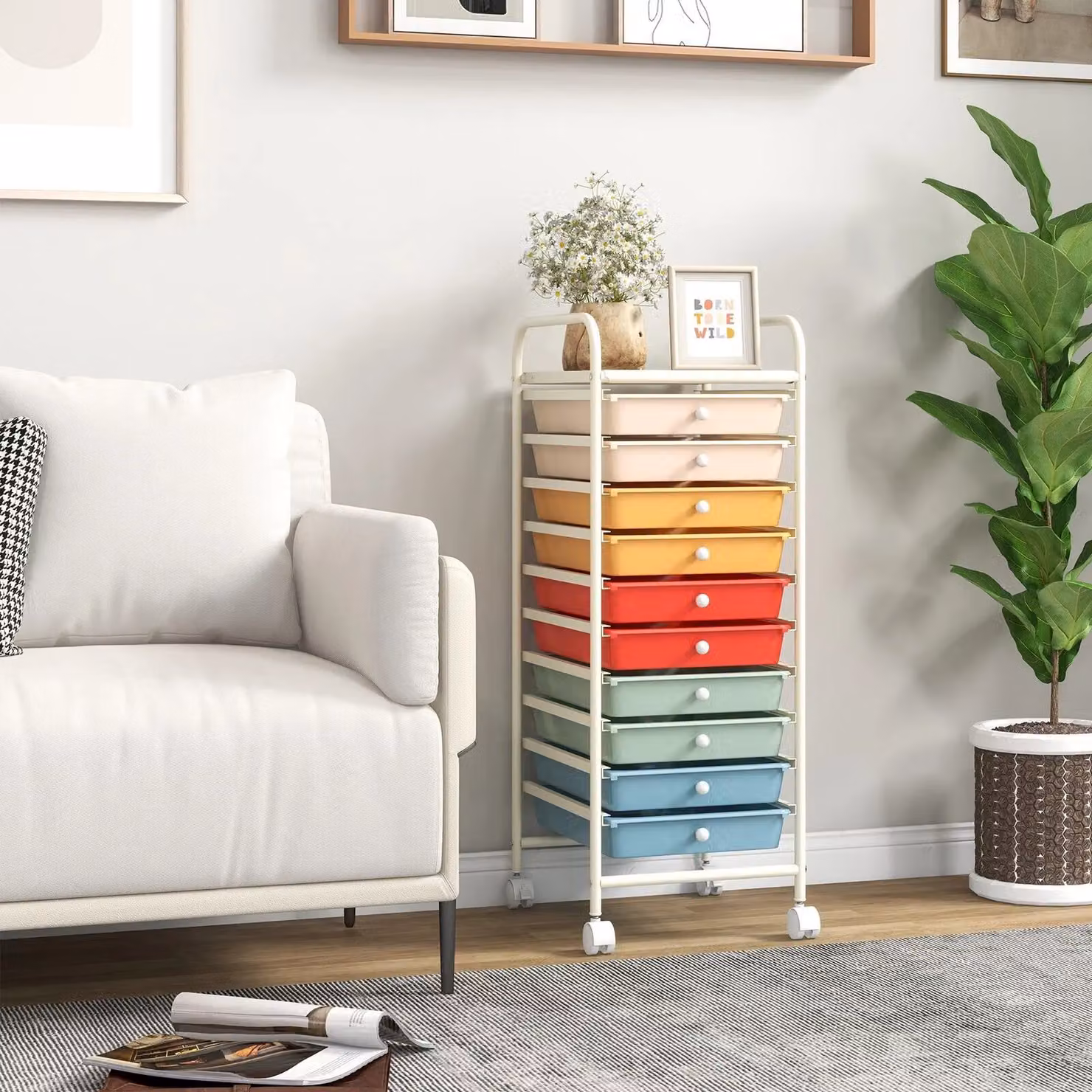 Costway 10 Drawer Mobile Rolling Utility Storage Trolley in Multicolour Metal – 3