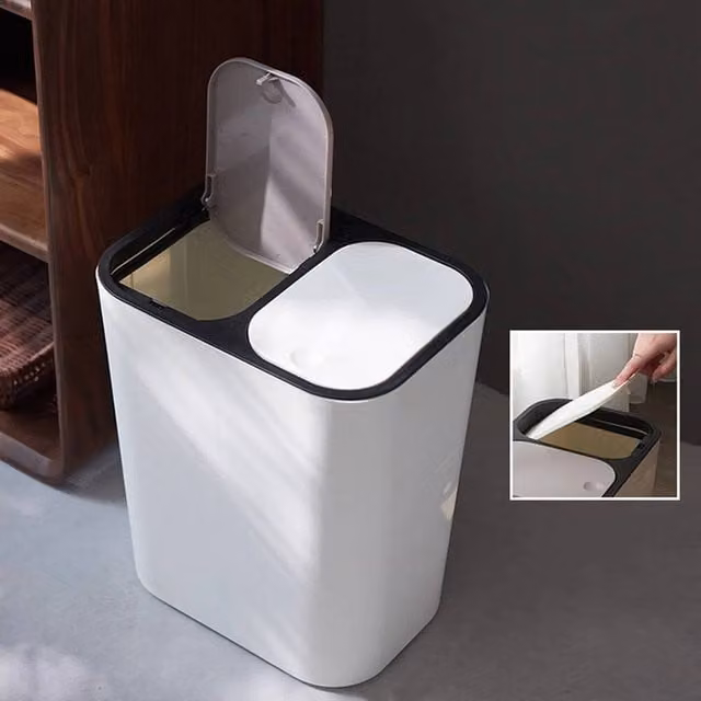 EONLION Circular Double Recycling Waste Bin with Swing Lid, White, Width: 100 cm