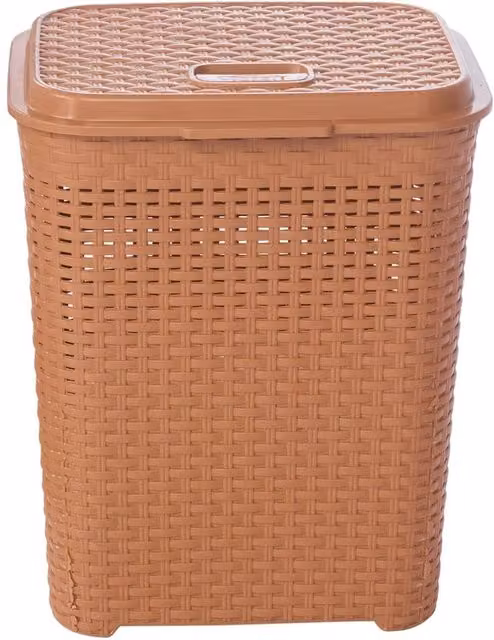 VOGREX 55L Beige and Brown Plastic Rattan Laundry Bin with Handles