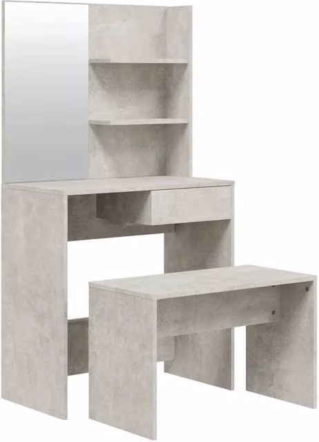 Berkfield Home Modern Dressing Table Set in Concrete Grey, W: 74.5 cm, D: 40 cm, H: 141 cm