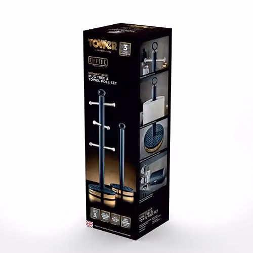 Tower Empire Mug Tree and Towel Pole Set in Blue and Gold Stainless Steel with Anti-Slip Base – 5