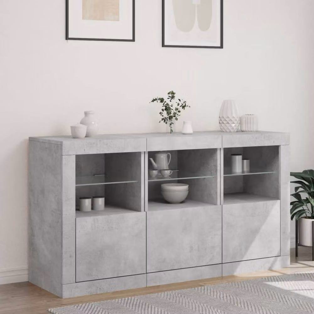Berkfield Home Modern Sideboard with Integrated LED Lights in Concrete Grey, W/D/H: 123 x 37 x 67 cm – 3