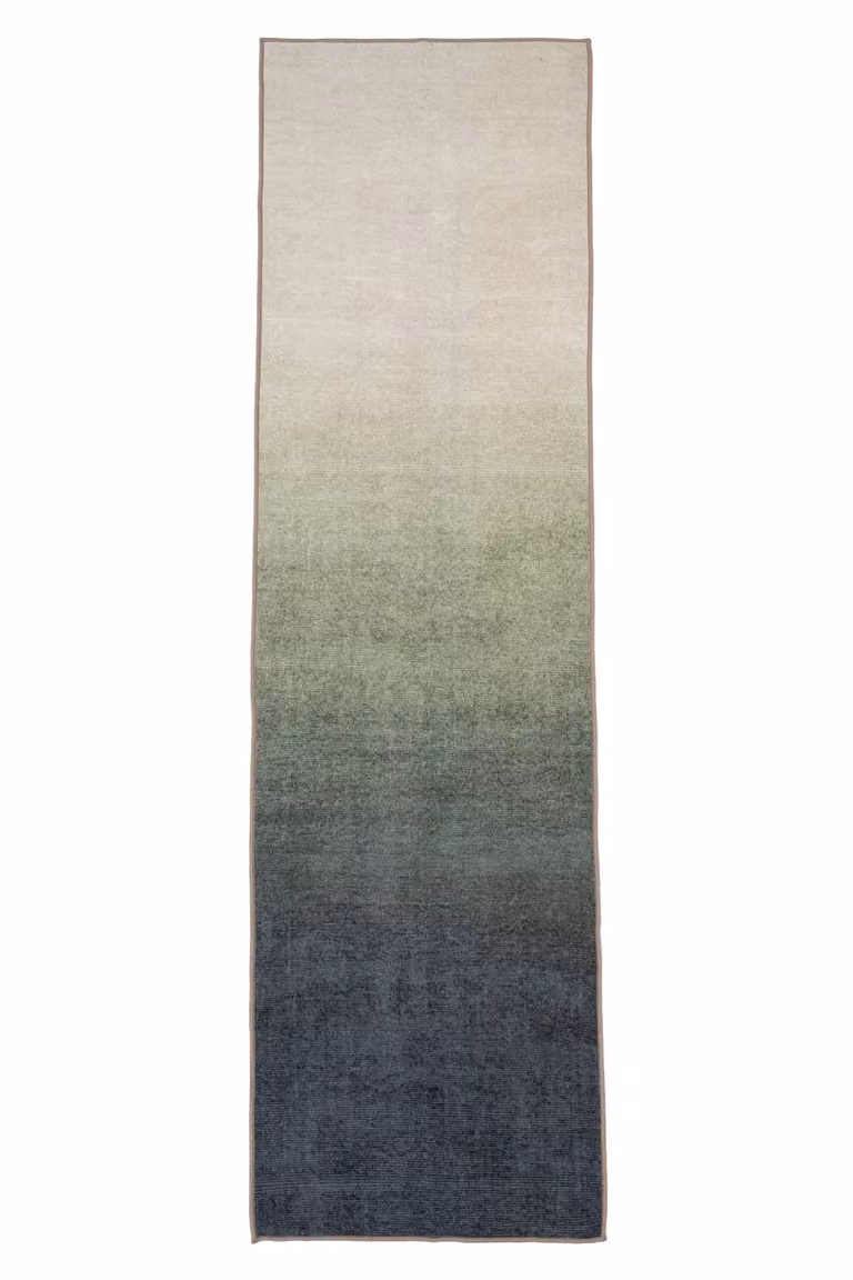 Kukoon Green Ombre Modern Transitional Washable Long Hallway Runner Rug, W/D/H: 60 x 240 cm