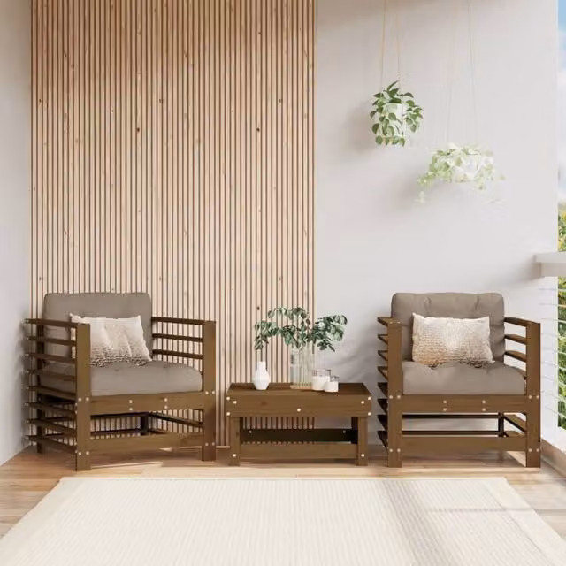 Berkfield Home Set of 2 Rustic Garden Chairs with Cushions in Brown Solid Pine Wood – 1