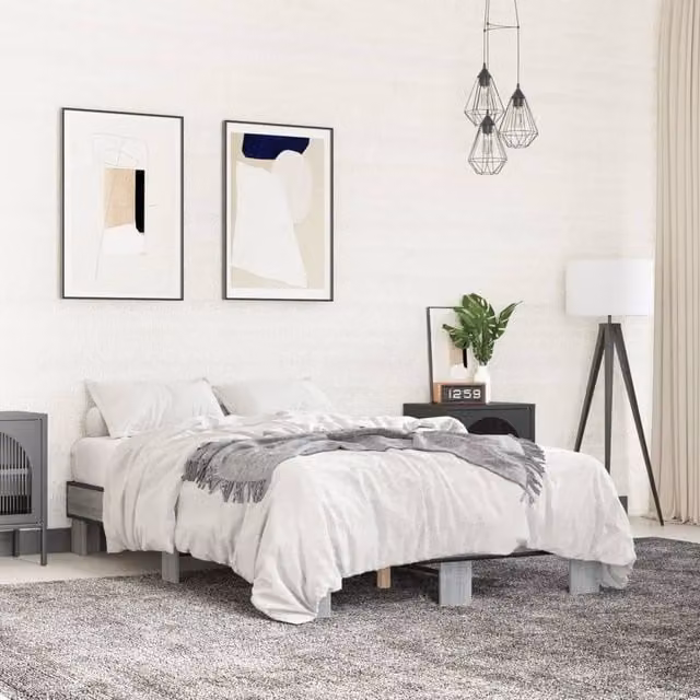 Berkfield Home Modern Bed Frame in Grey Sonoma, W: 140 cm, L: 200 cm – 1