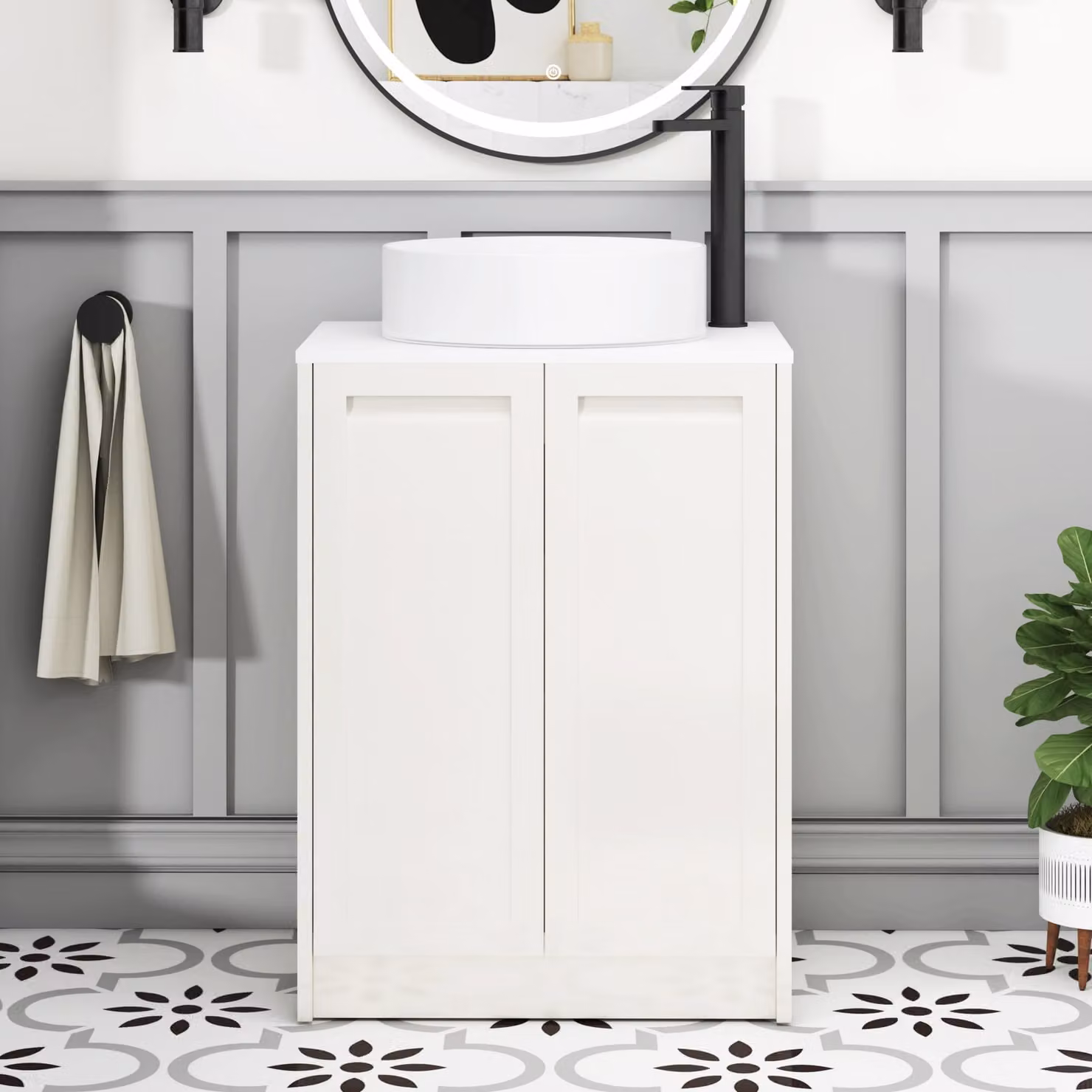 Royal Bathrooms Elmore Classic White 2 Door Floor Standing Freestanding Bathroom Vanity Unit with Plain White Worktop