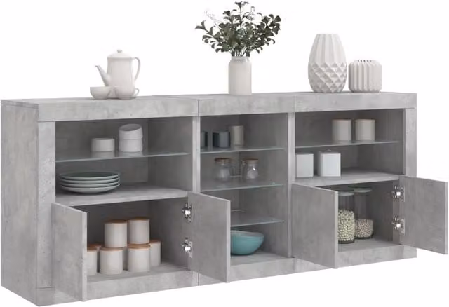 Berkfield Home Modern Sideboard with Integrated LED Lights in Concrete Grey, W: 181.5 cm, D: 37 cm, H: 67 cm – 1