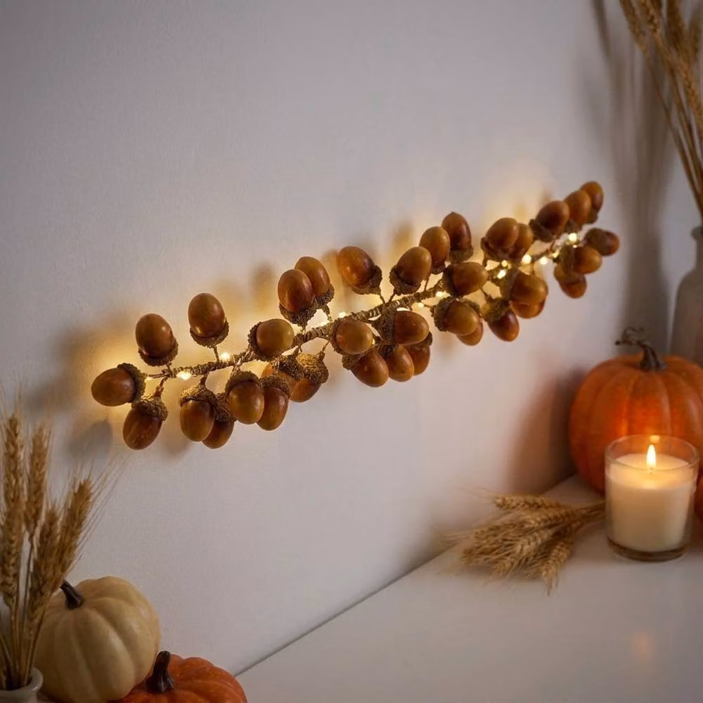 Garden Greatness Autumn Harvest LED Acorn Garland in Brown and Multicolour, Length: 1 m – 2