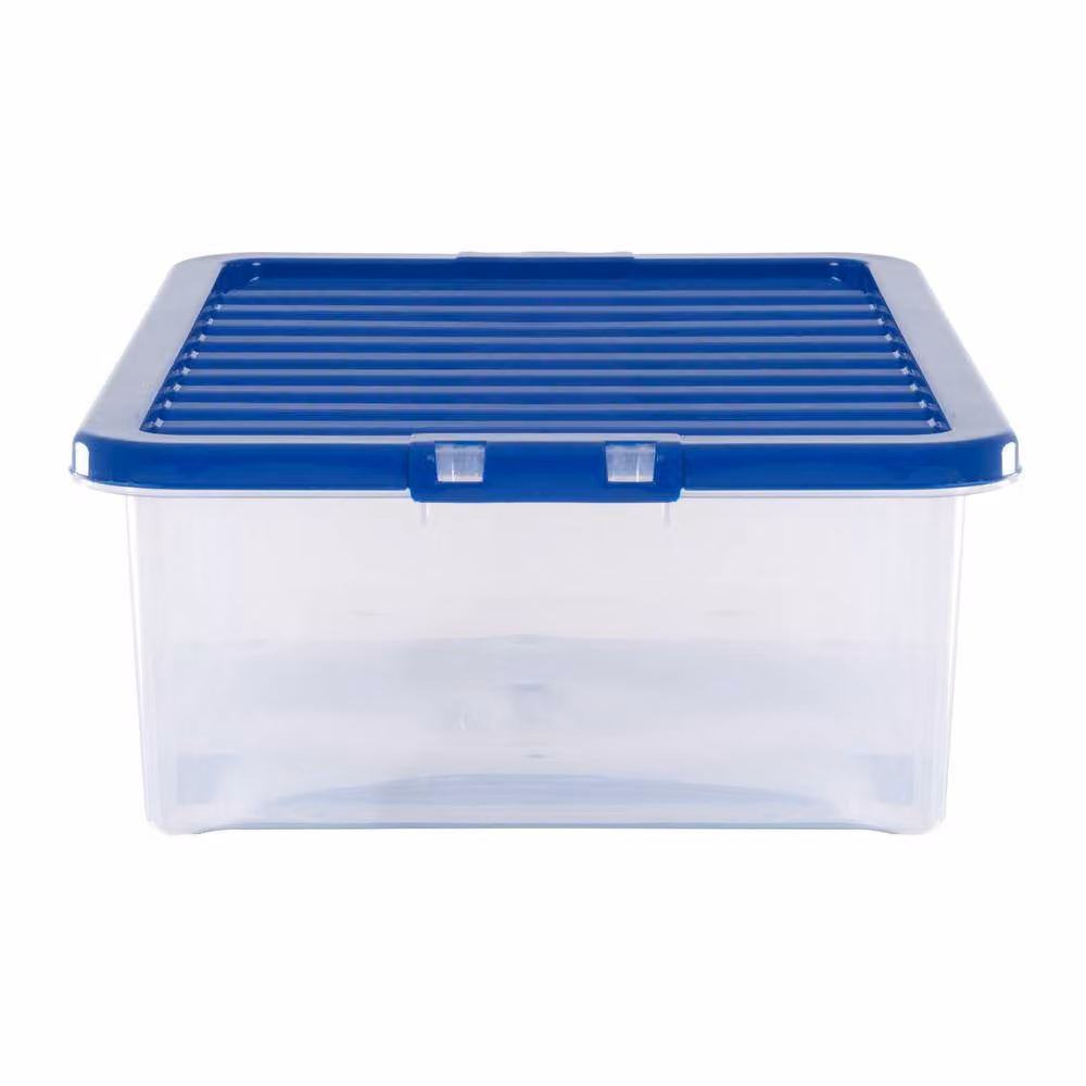 Wham Crystal 32L Stackable Plastic Storage Boxes with Blue Lids, Pack of 4, Transparent – 2