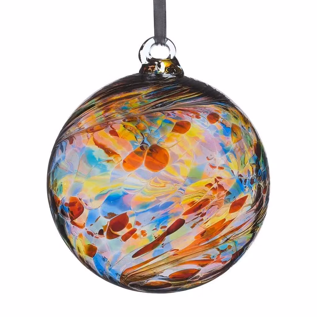 Sienna Glass Multicoloured Light Red Abstract Friendship Ball Hanging Glass Bauble, Diameter: 8 cm – 3