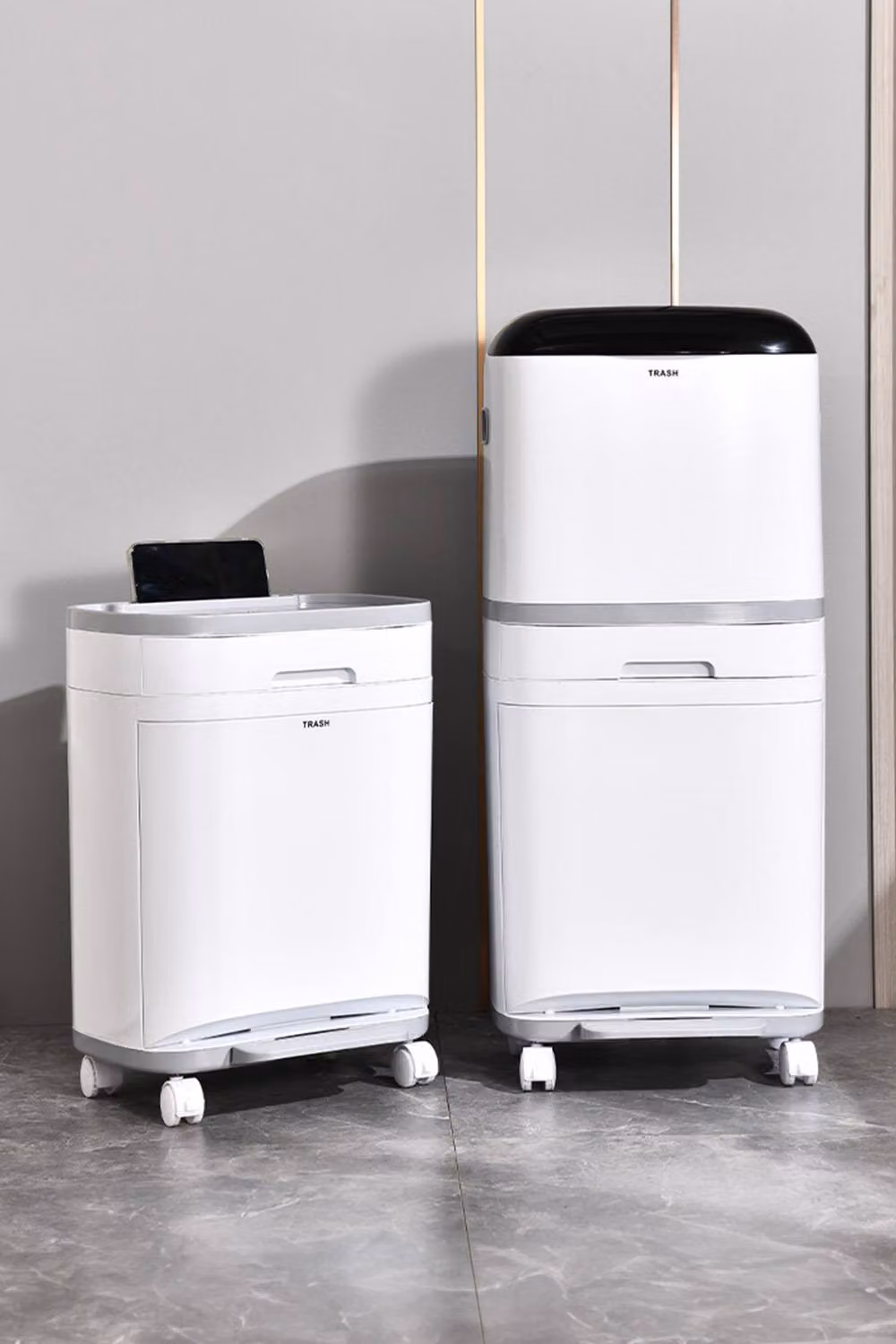 Living and Home 42L 3-Tier Rolling Dustbin with 2 Inner Buckets and Storage Drawer, White – 3
