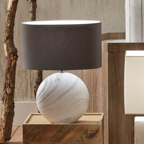 Pacific Lifestyle Marble Effect Ceramic Table Lamp in White and Grey with Grey Fabric Shade – 2