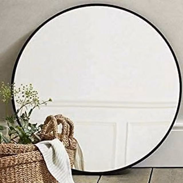 Biznest Round Black Wall Mounted Aluminium and Glass Mirror