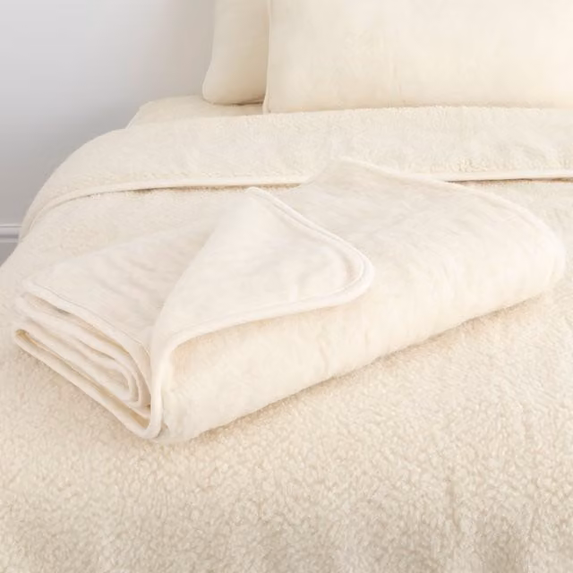 Native Natural Merino Wool Blanket in Beige and White, W: 130 cm, L: 170 cm