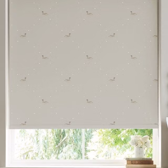 Sophie Allport Hare Made to Measure Linen Roller Blind in Beige and White