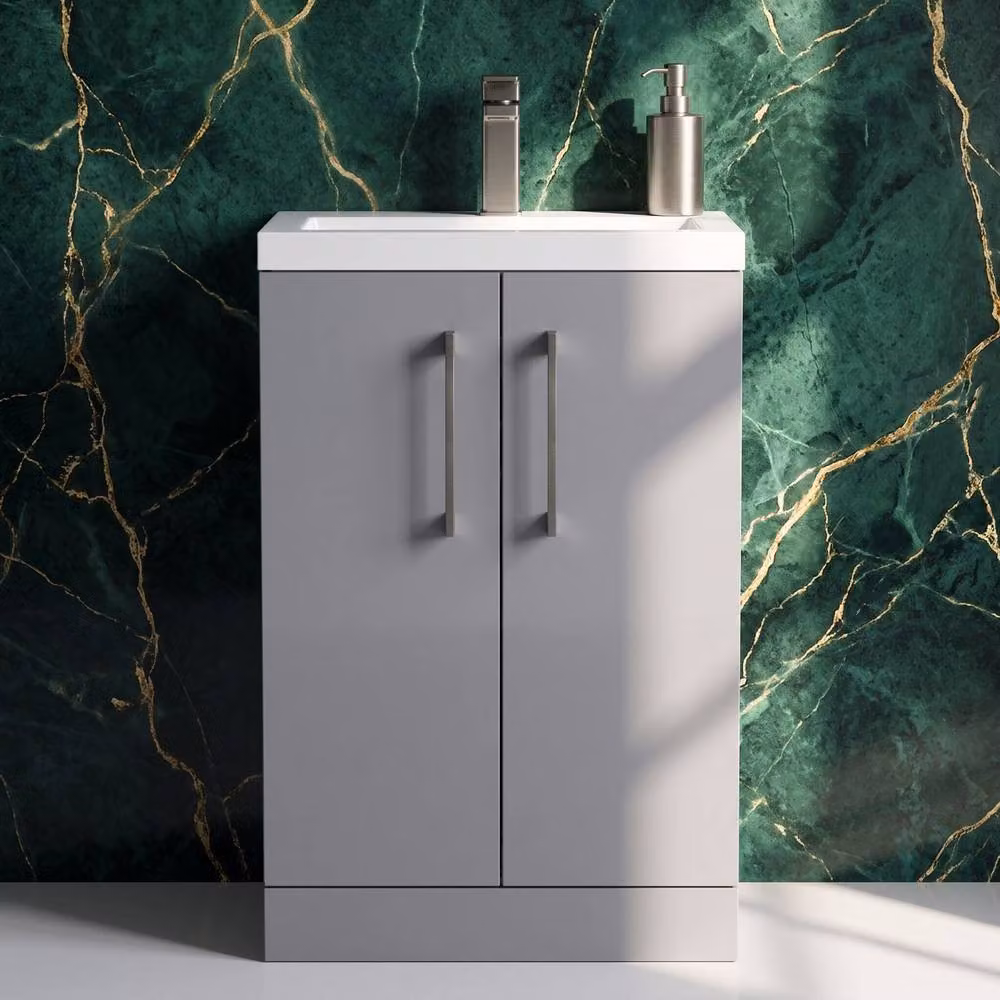 Balterley Modern Freestanding Bathroom Vanity Unit in Satin Grey with Soft Close Doors – 3