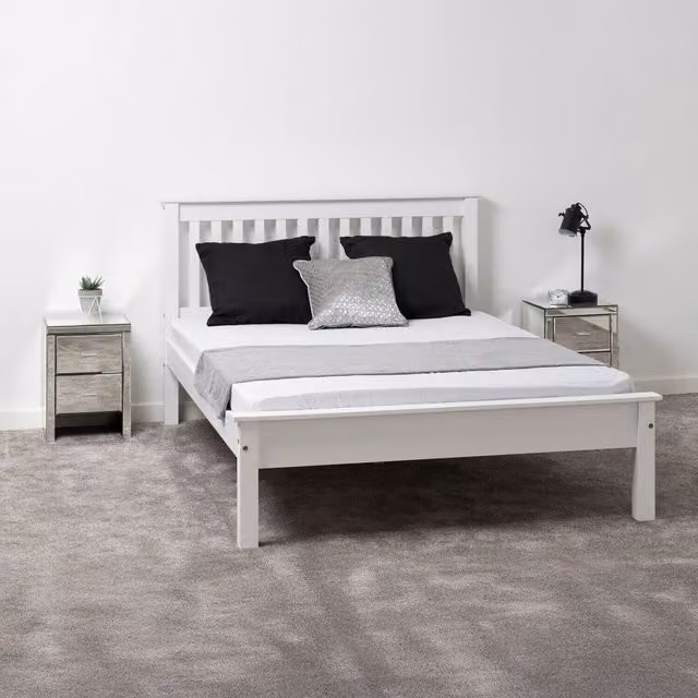 Seconique Monaco 4'6" Double Low End Bed Frame in White Lacquered Pine – 2