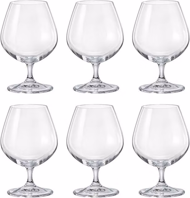 Simpa Bohemia Crystal Lara Brandy Cognac Glasses, Set of 6, 400ml, Clear