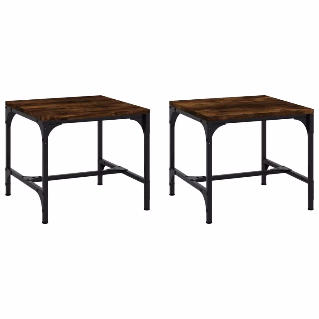 Berkfield Home Set of 2 Smoked Oak Side Tables in Brown, W/D/H: 40 x 40 x 35 cm – 2