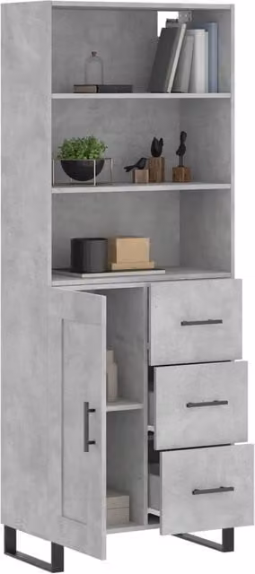 Berkfield Home Highboard in Concrete Grey, W/D/H: 69.5 x 34 x 180 cm