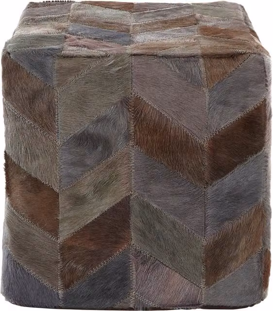 Orsina Safira Grey Leather Geometric Chevron Cube Pouffe