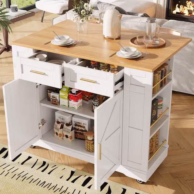 AKA Rolling Kitchen Island Cart with 2 Drawers in White, H 90 x W 40 x D 40 cm – 1
