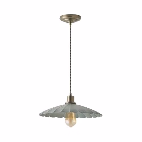 ValueLights Holborn Scallop Pendant Ceiling Light in Green and Gold with Bulb Included – 2