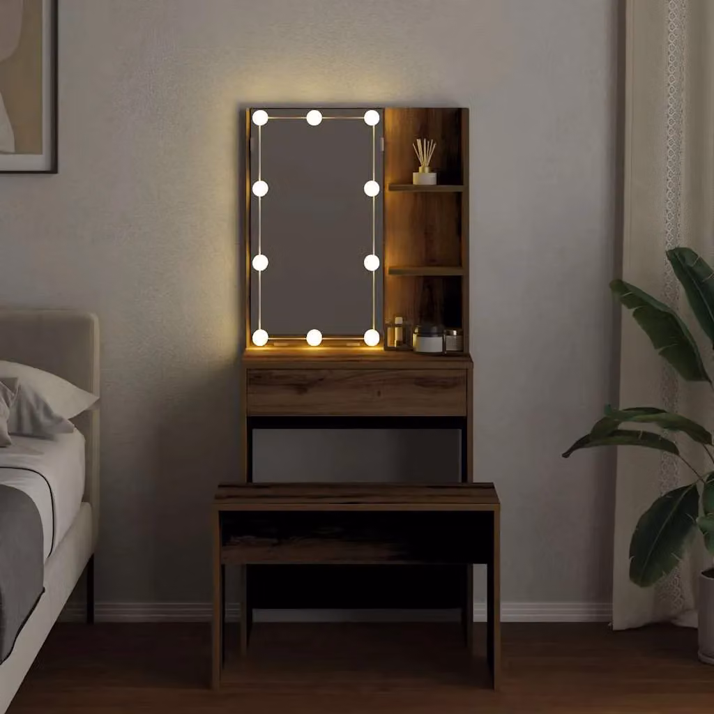 Berkfield Home Hollywood LED Dressing Table Set in Artisan Oak Brown – 3