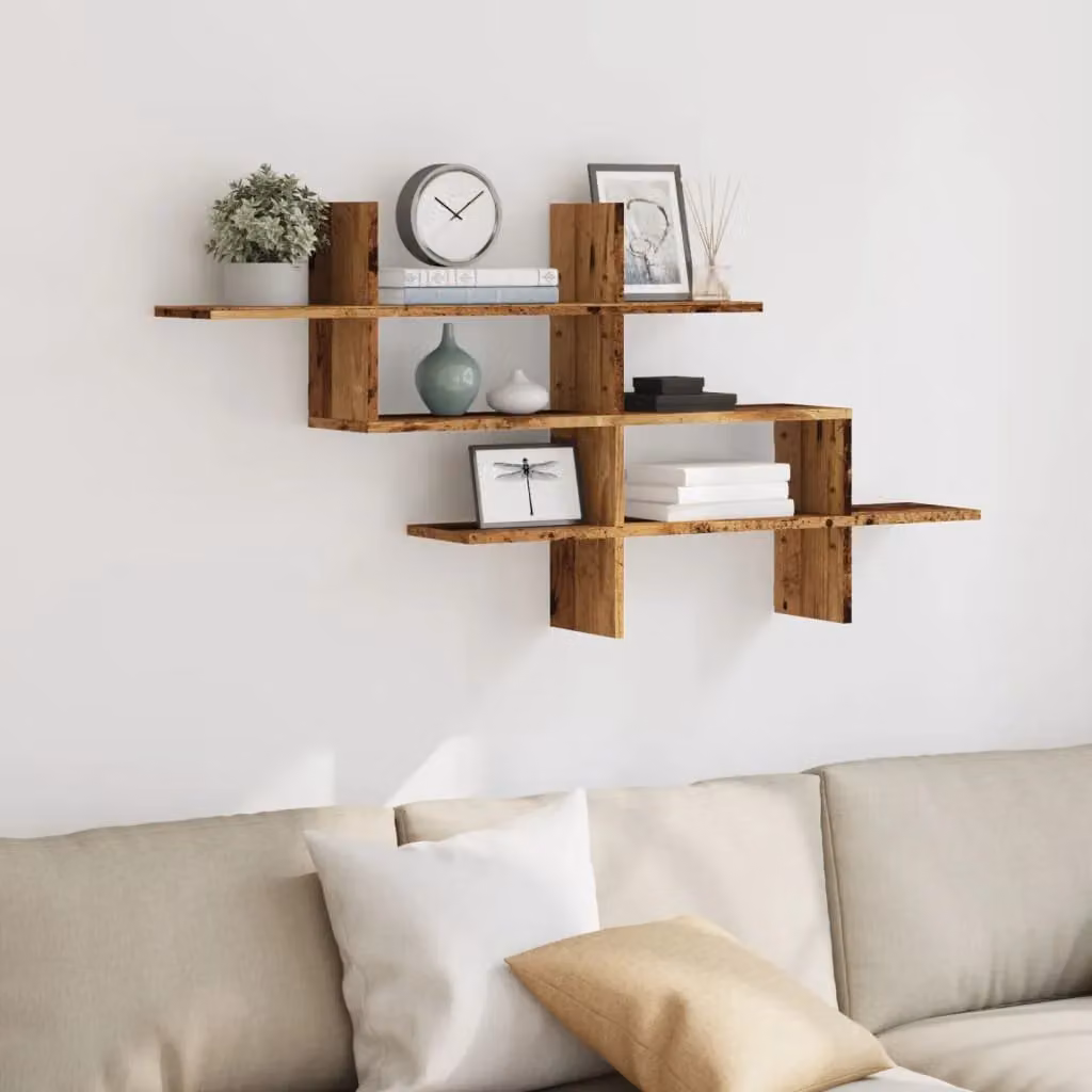 Berkfield Home Wall Mounted Old Wood Shelf in Brown, W: 124.5 cm, D: 18 cm, H: 60.5 cm – 2