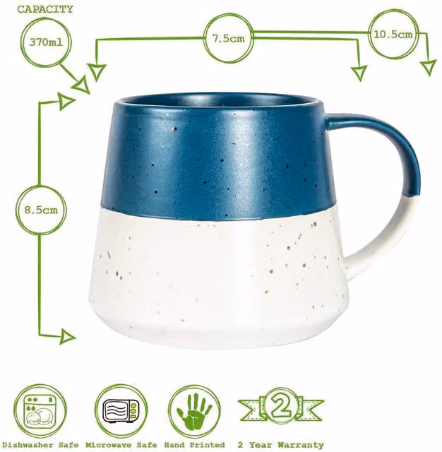 Nicola Spring Ceramic Dipped Flecked Belly Coffee Mug, 370ml, Dusty Pink and Blue