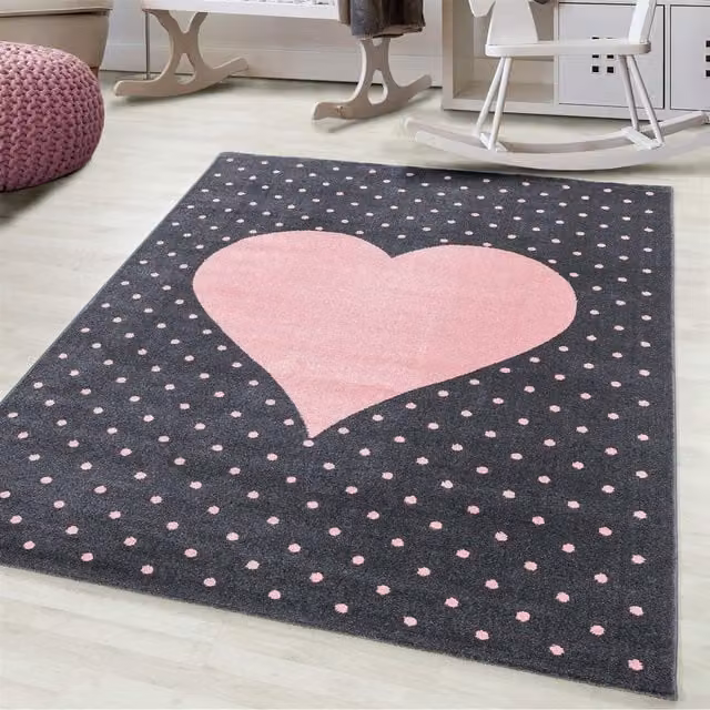 Bravich Nursery Hearts Rug in Pink and Grey, W: 230 cm