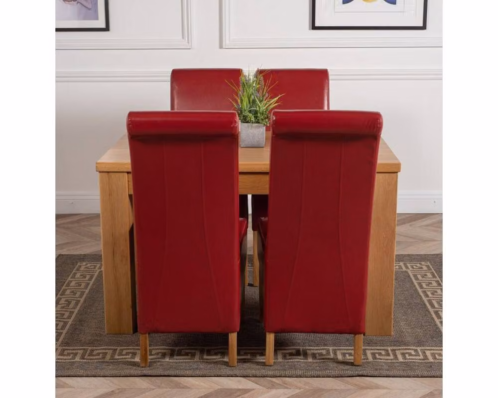 Thats Furniture Dakota Oak Dining Table and 4 Montana Red Leather Chairs Set, W: 127 cm, D: 82 cm – 2