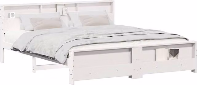 Berkfield Home Modern Bed Frame with Headboard in White Solid Pine Wood W/D/H: 200 x 160 x 82 cm