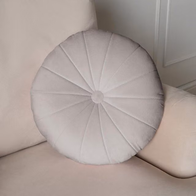 OHS Grey Velvet Round Pleat Scatter Cushion
