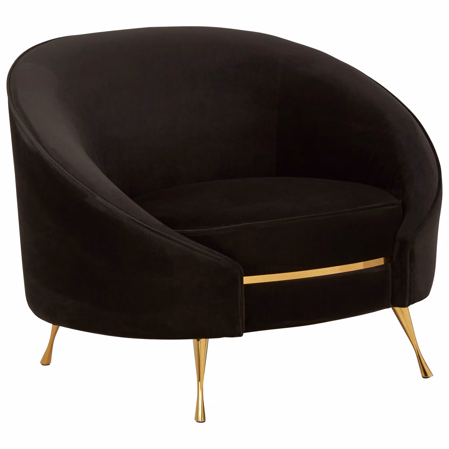 Orsina Black Velvet Armchair with Gold Finish Metal Legs and Integrated Armrests – 4