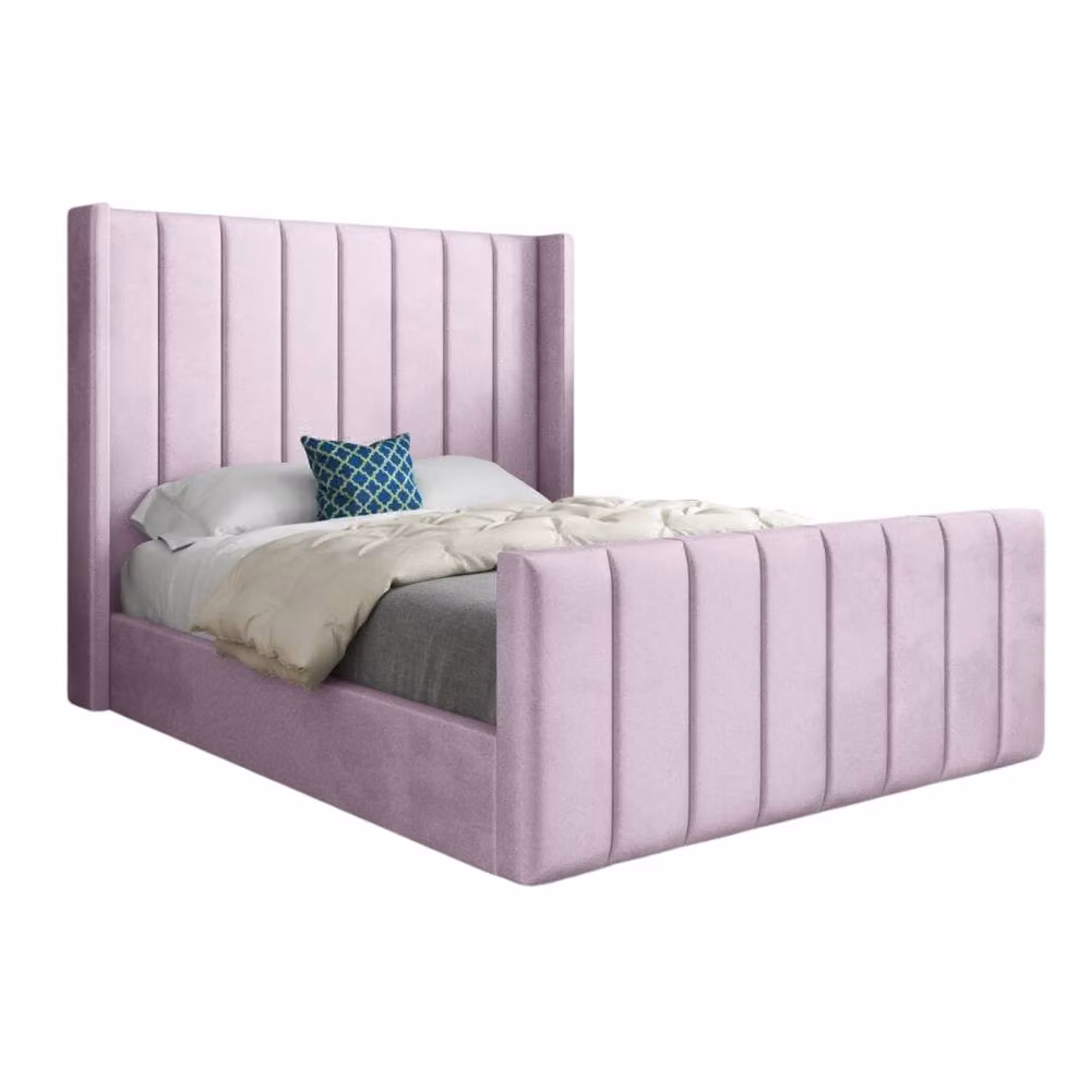 KDMD Stretton Winged Upholstered Designer Bed Frame in Pink Velvet, Size: 200 x 200 cm – 2
