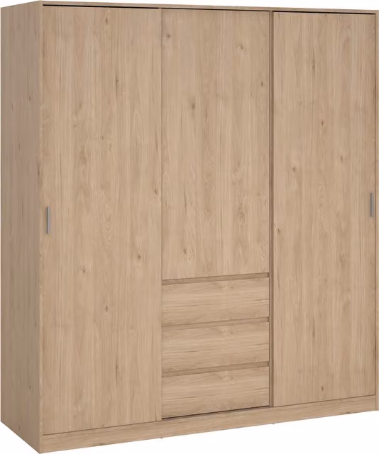 Naia Wardrobe with 2 Sliding Doors and 3 Internal Drawers in Jackson Hickory Oak Brown