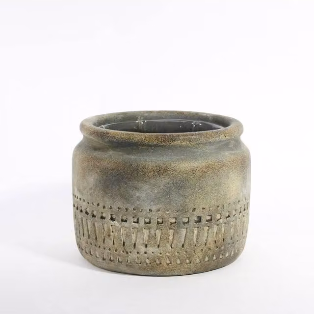KDMD Totem Geometric Jar Planter in Grey, Ceramic and Concrete, Diameter: 16 cm