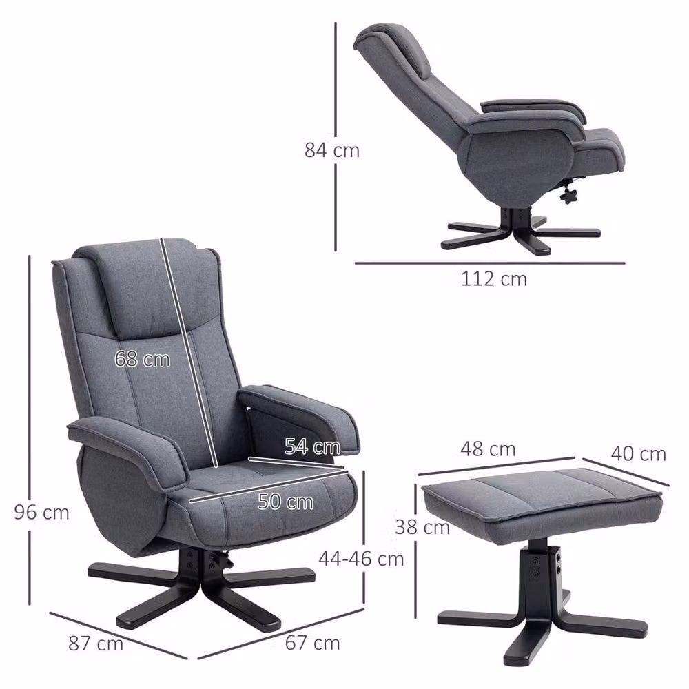 FORGEVIO Swivel Recliner Chair with Ottoman in Grey – 2