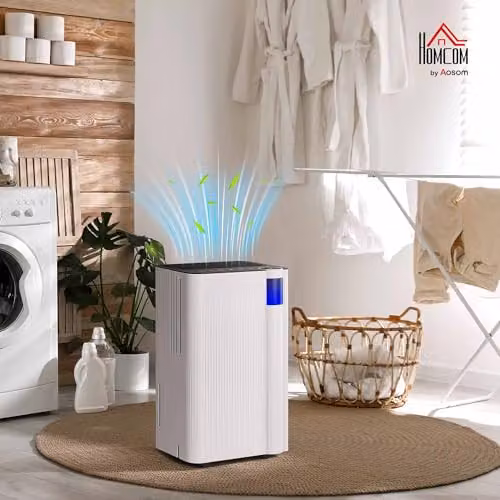 HOMCOM 12L Dehumidifier in White with Continuous Drainage, Sleep Mode and Timer – 2