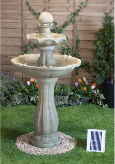 Primrose Antique Imperial Round Tiered Solar Powered Cascade Water Feature with LEDs in Brown