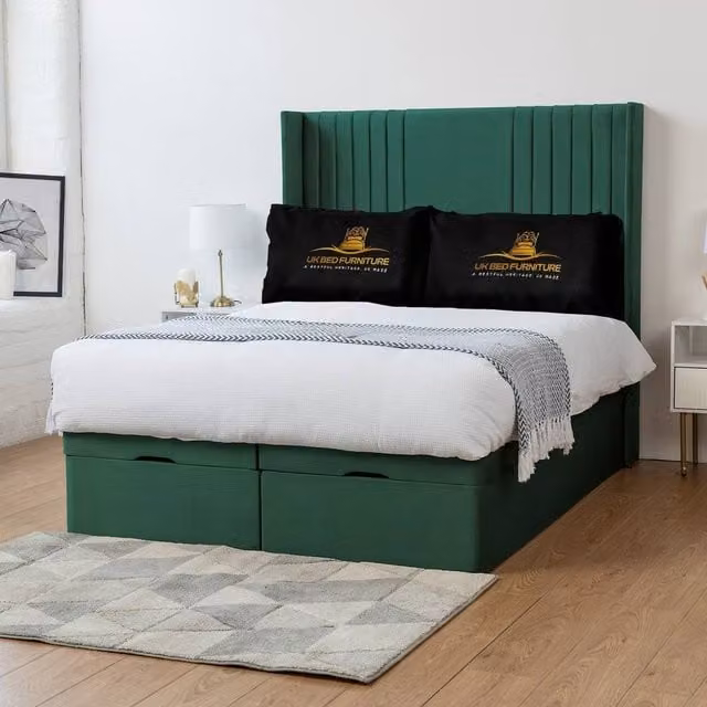 Luxor Living Luxor Wingback End Lift Divan Ottoman Bed with 54 Inch Headboard in Green Velvet, W/D/H: 120 x 200 cm