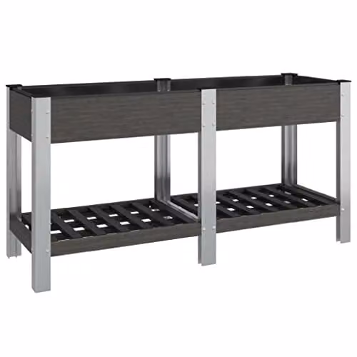 vidaXL Garden Raised Bed with Shelf, Grey WPC and Steel, W/D/H: 150 x 50 x 75 cm