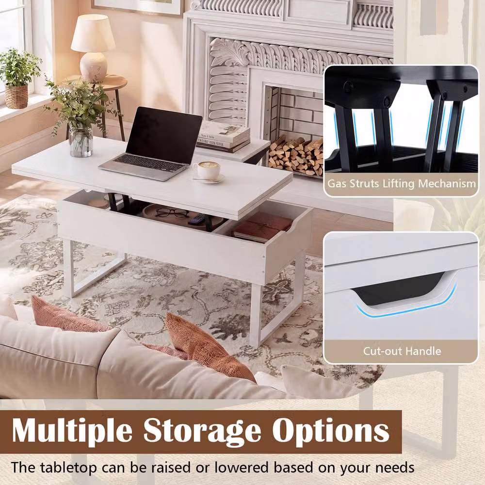 Costway 3-in-1 Convertible Lift Top Coffee Table in White – 3