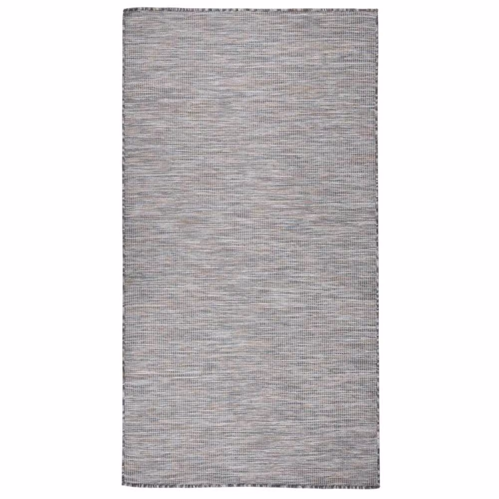 Berkfield Home Outdoor Flatweave Round Rug in Brown and Blue, Diameter: 80 cm – 1
