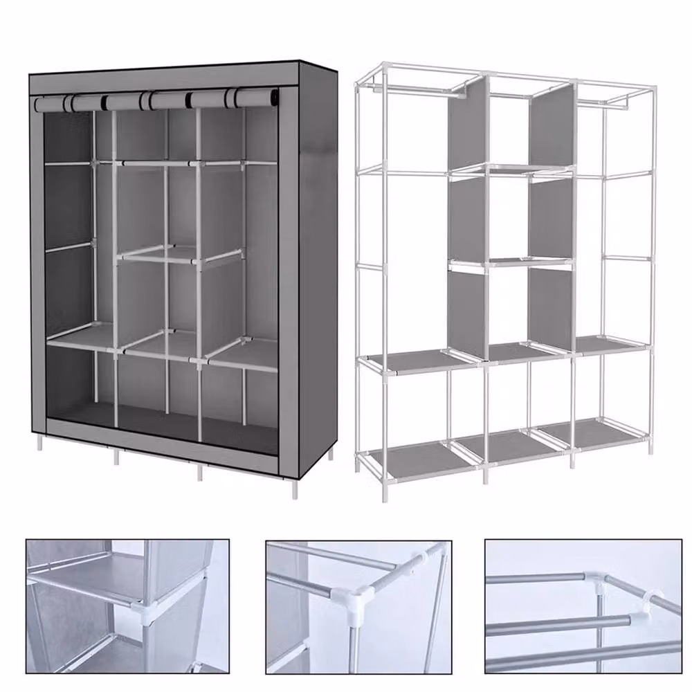 SPETLEK Large Grey Fabric Canvas Wardrobe with Roll Shutter and Hanging Rod – 2