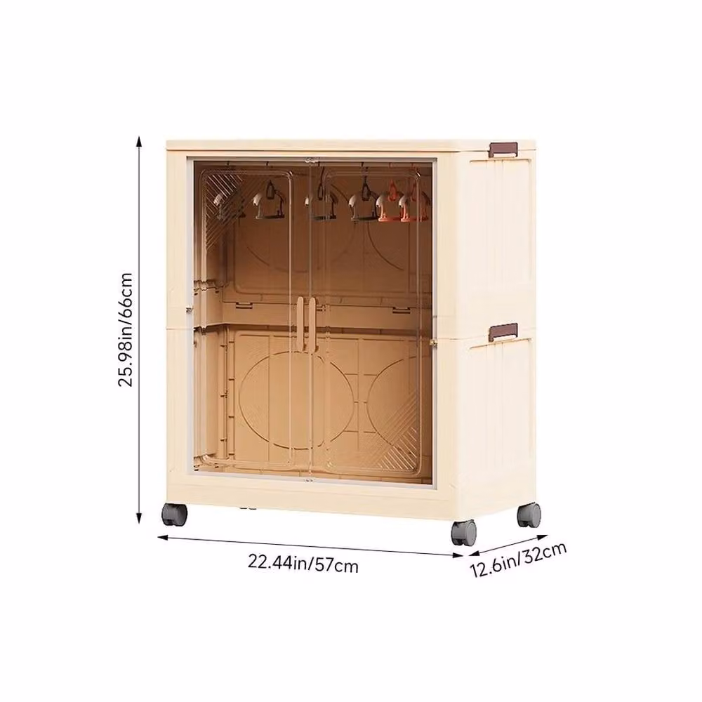 KORVIXA Plastic Double Door Wardrobe in Beige with Hanging Rod – 2